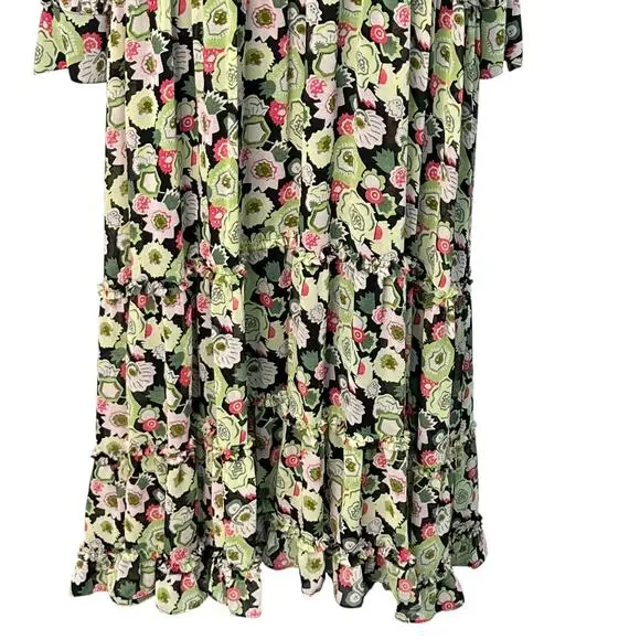 Cinq A Sept Lucille Tiered Ruffle Floral Midi Dress Abstract Green Prairie 0 NWT - Picture 5 of 15